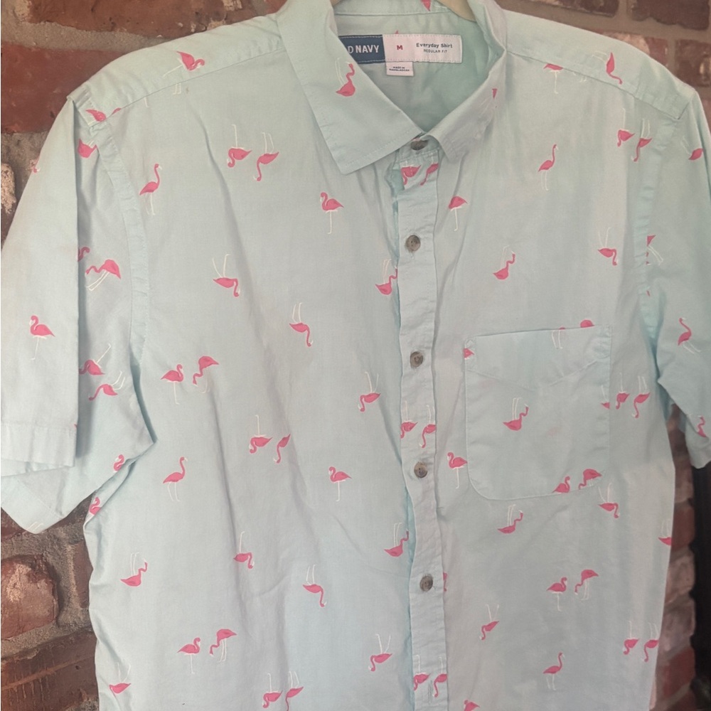 Old Navy Men's Aqua Flamingo Print Shirt